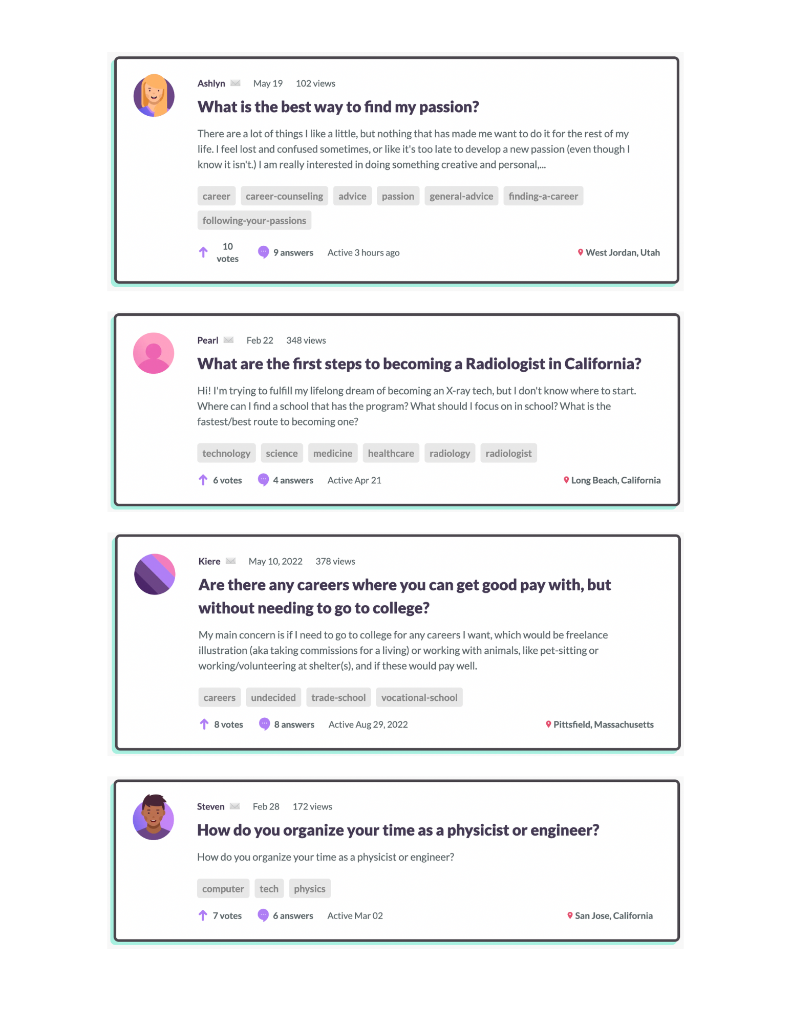 Asking Questions on CareerVillage.org