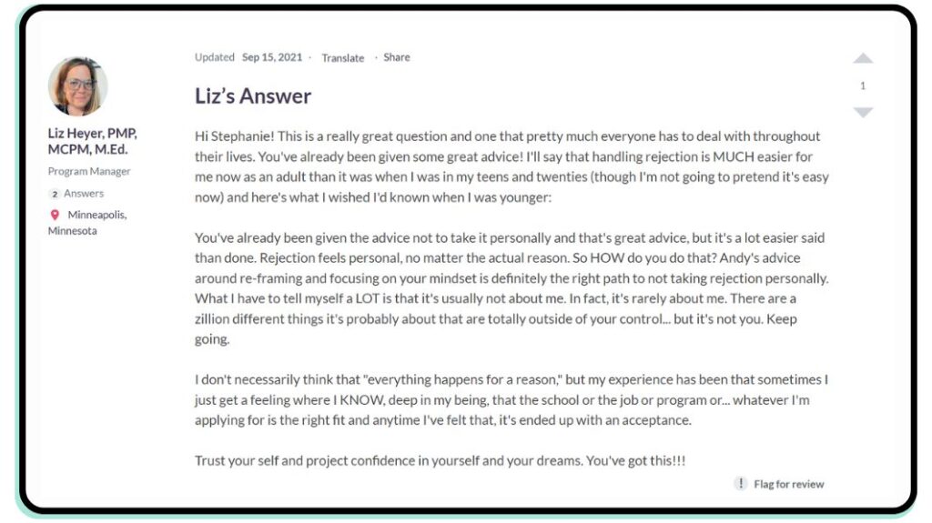 Pro response to one of Stephanie's questions